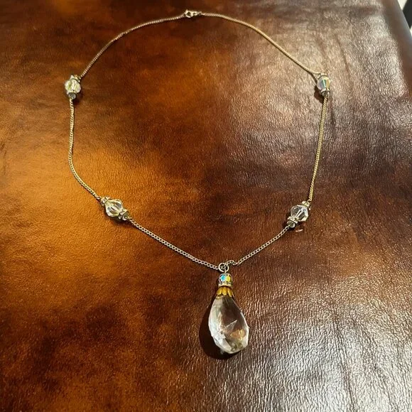 Antique Style Crystal Teardrop Drop Rhinestone Glass Beaded Necklace - Picture 3 of 12